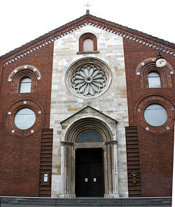 The Waldensian Church in Milan, built in 1949, incorporates materials from the demolished Catholic gothic church of San Giovanni in Conca.
