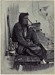 A member of the Ktunaxa or Kootenai/Kootenay First Nation serving as a crewman aboard the sternwheeler Duchess, first steamboat to run on the Columbia River above Golden, BC.