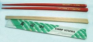 Red plastic and disposable wood chopsticks