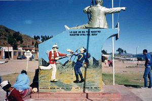 Picture from Bolivia, 1992. It says: "What once was ours, will be ours once again," and "Hold on rotos (chileans), that here come the Colorados of Bolivia"
