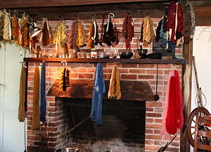 Yarn drying after being dyed in the early American tradition, at Conner Prairie living history museum.
