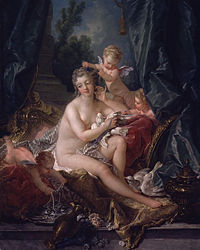 The Toilet of Venus (1751) typifies the superficially pleasing elegance of Boucher's mature style.