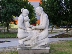Parents with child Statue, Hrobákova street, Petržalka, Bratislava
