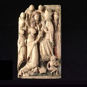 St Thomas meets Pope Alexander III at Sens (1164), from a 15th century Nottingham Alabaster panel in the Victoria & Albert Museum