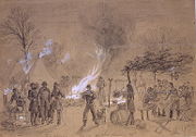 Sketch of Thanksgiving in Civil War camp in 1861.