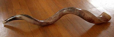 A shofar made from the horn of a Greater kudu, a woodland antelope, in the Yemenite Jewish style.