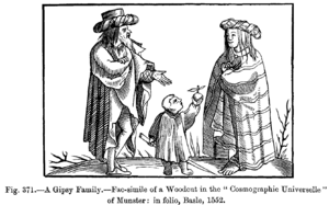 A Gypsy Family - Facsimile of a woodcut in the "Cosmographie Universelle" of Munster: in folio, Basle, 1552.