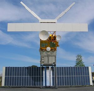 A full-size model of ERS 2, an Earth observation satellite.