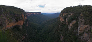 A panorama overlooking Blue Mountains National Park.