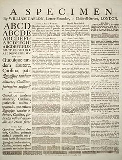 A specimen of roman typefaces by William Caslon