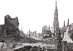 Grand Place after the 1695 bombardment by the French army.
