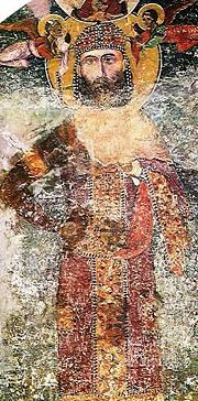 Contemporary donor's fresco of Ivan Alexander from the Bachkovo Monastery ossuary.