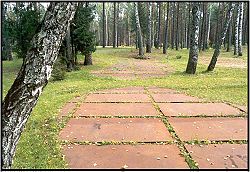 Contours of mass graves, fashioned from limestone tablets; symbolic gravestones.