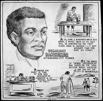 Some highlights of Benjamin Banneker's life, as depicted by Charles Alston, 1943.