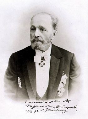 Maestro Marius Ivanovich Petipa, Maître de Ballet of the Imperial Theatres. St. Petersburg, February 14, 1898. Photo reads - "Souvenir à Mlle. A. Vaganova. M. Petipa 14/2 98. St. Pétersbourg"