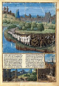 Scene from the People's Crusade, in which many Jews were killed.
