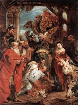 baroque period adoration rubens void lit whirl draperies spiral blow movement dynamic figures peter paul around down